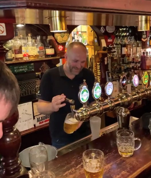 Pedersen could be seen pouring drinks for West Ham fans at his own pub