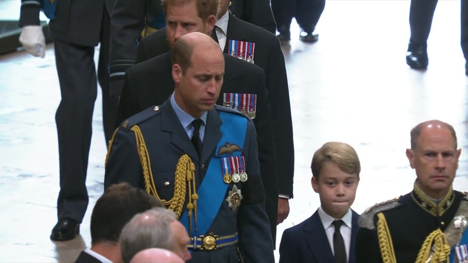 The grief could be seen etched on Prince William's face, as he walked in front of his brother Harry