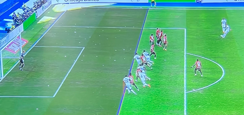 But the defender appeared to be in an offside position when the free-kick was taken