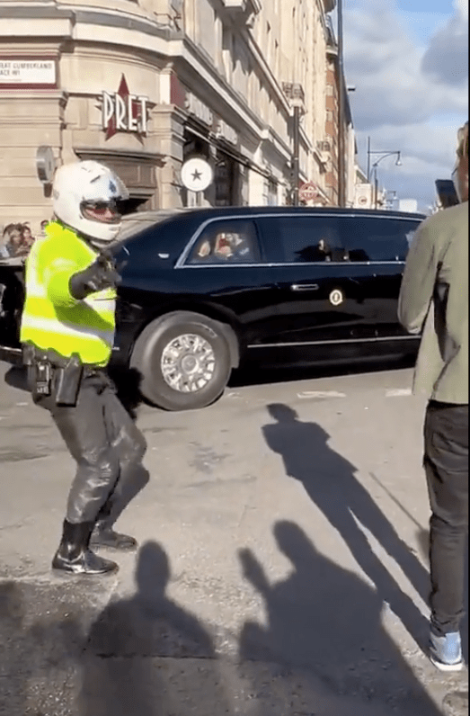 The US President was watched on by thousands of spectators as his car journeyed to Westminster Abbey for the Queen's funeral