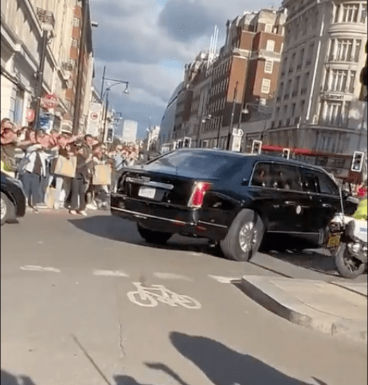 Joe Biden's armoured limo The Beast got stuck in central London traffic this morning