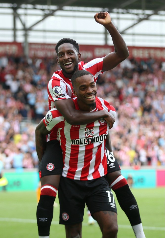 Ivan Toney celebrates his stunning hat-trick against Leeds