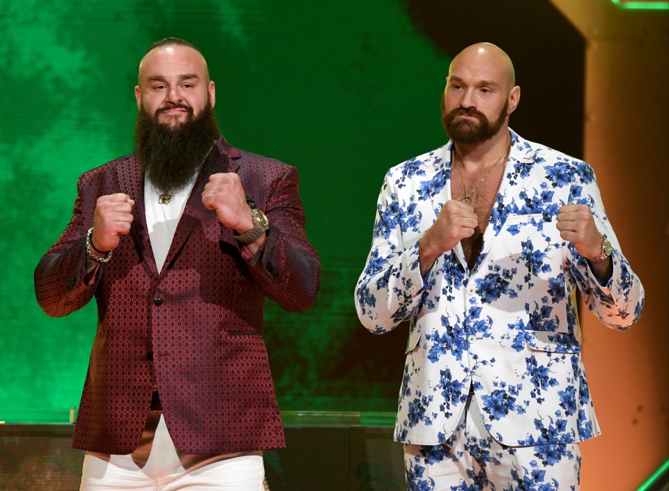 Tyson Fury beat Braun Strowman (left) in his last WWE appearance