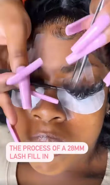 A woman has gone viral on TikTok after sharing the exact process of a 28mm lash fill in