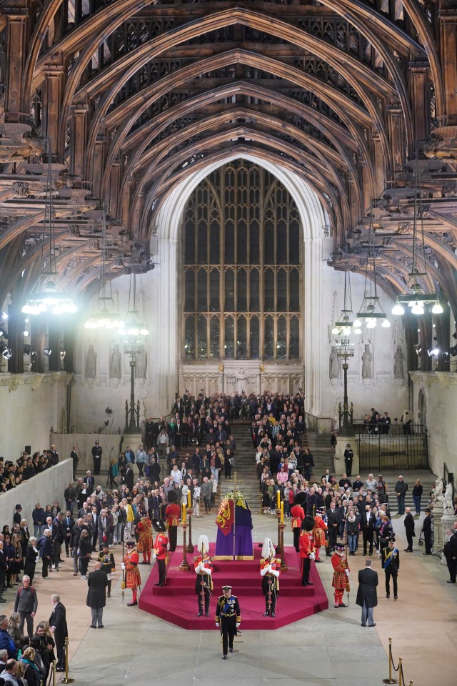 King Charles pictured leaving after he and his siblings held a vigil beside the Queen's coffin