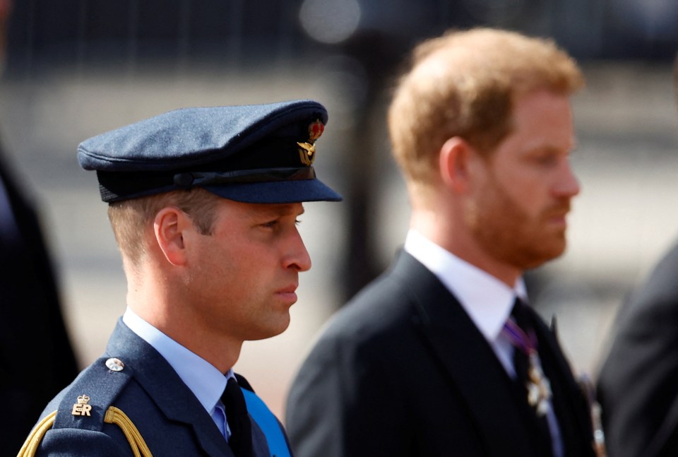 William and Harry during a procession following the Queen’s coffin