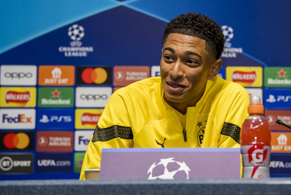 Jude Bellingham at Borussia Dortmund's press conference before their game against Manchester City