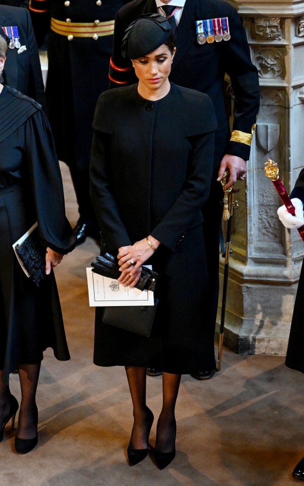 The Duchess of Sussex looked solemn during the service