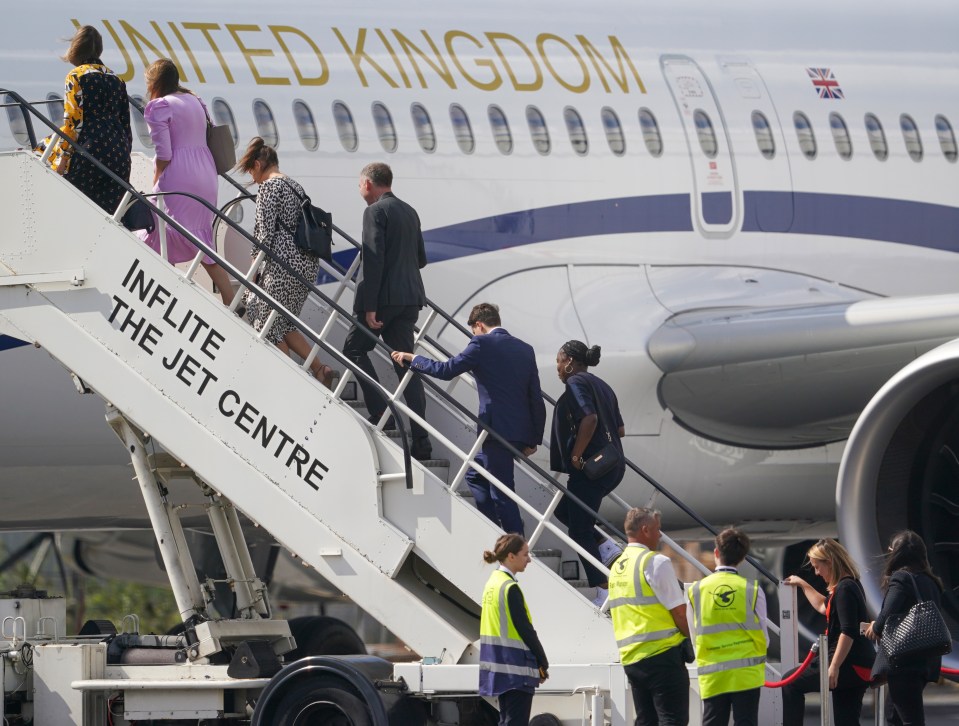 A group of giggling Whitehall pen-pushers used the Prime Minister’s official jet for a shameless £50,000 boozy jolly over Britain