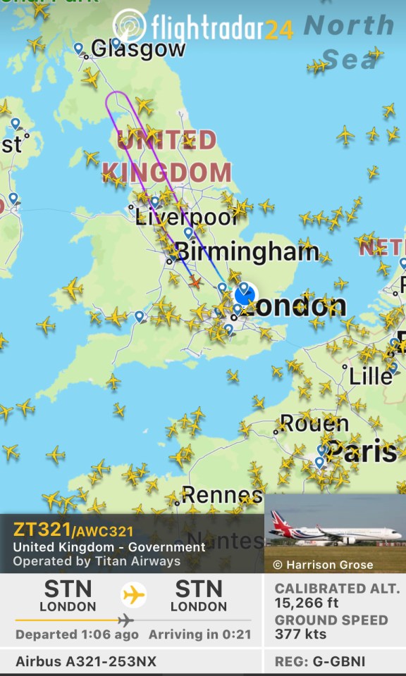 The Airbus, expected to take the new PM to Balmoral to be sworn in by the Queen next Tuesday, took off from Stansted before roaring north to the Lake District and back again