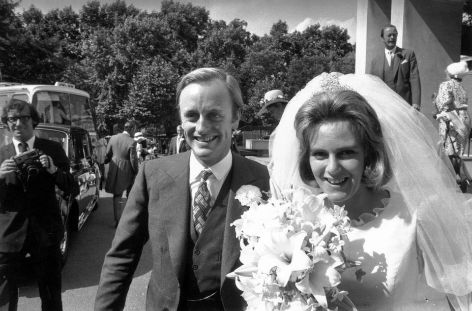 Camilla on her wedding day to Andrew Parker Bowles outside the Guards’ Chapel on July 4th 1973