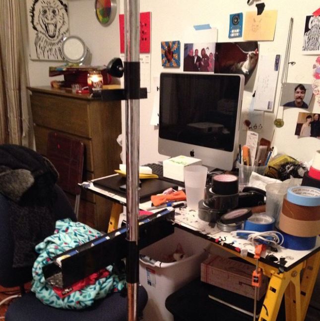 Can you spot this cunning cat hidden among the clutter in the study?