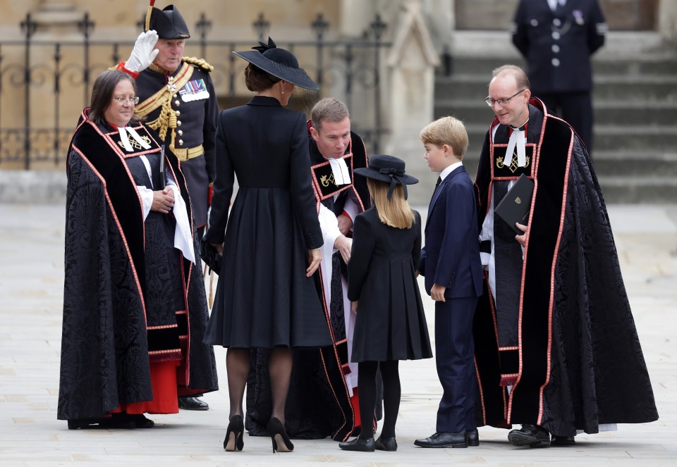 Catherine and her children arriving at Westminster Abbey ahead of the funeral