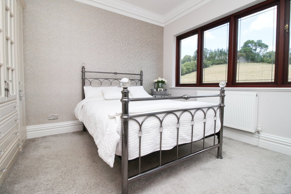 The bedrooms had a chic grey and white interior