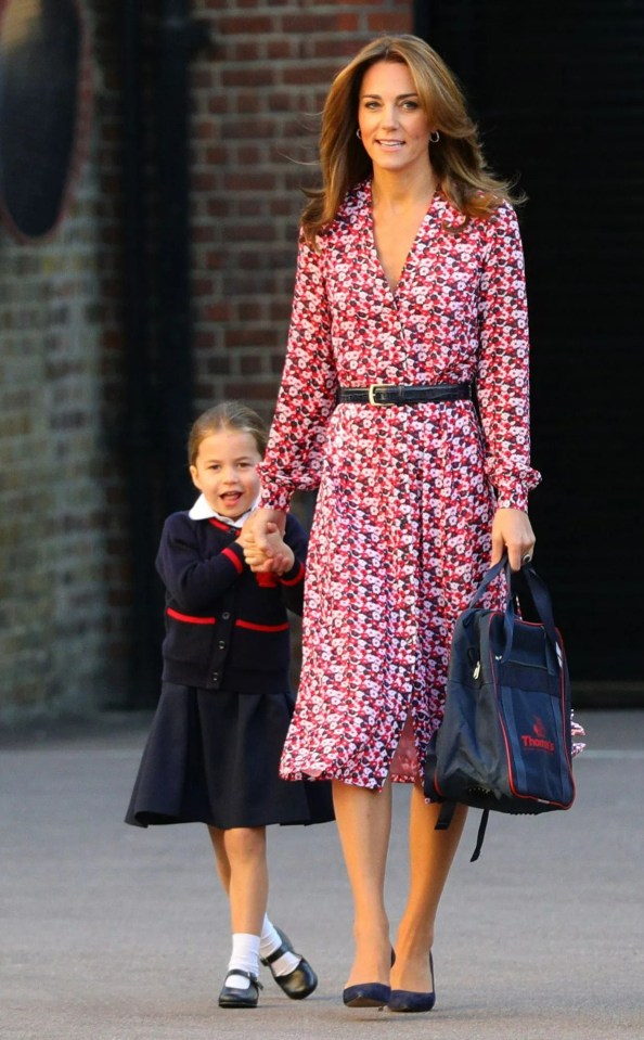 Princess Charlotte with her mother the Duchess of Cambridge arriving for her first day of school at Thomas’s Battersea in London on 5 September 2019