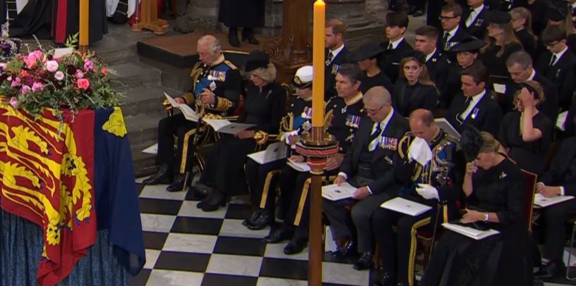 Prince Edward, the Earl of Wessex, and wife Sophie, the Countess of Wessex, were overcome with emotion during Queen Elizabeth II's funeral on Monday