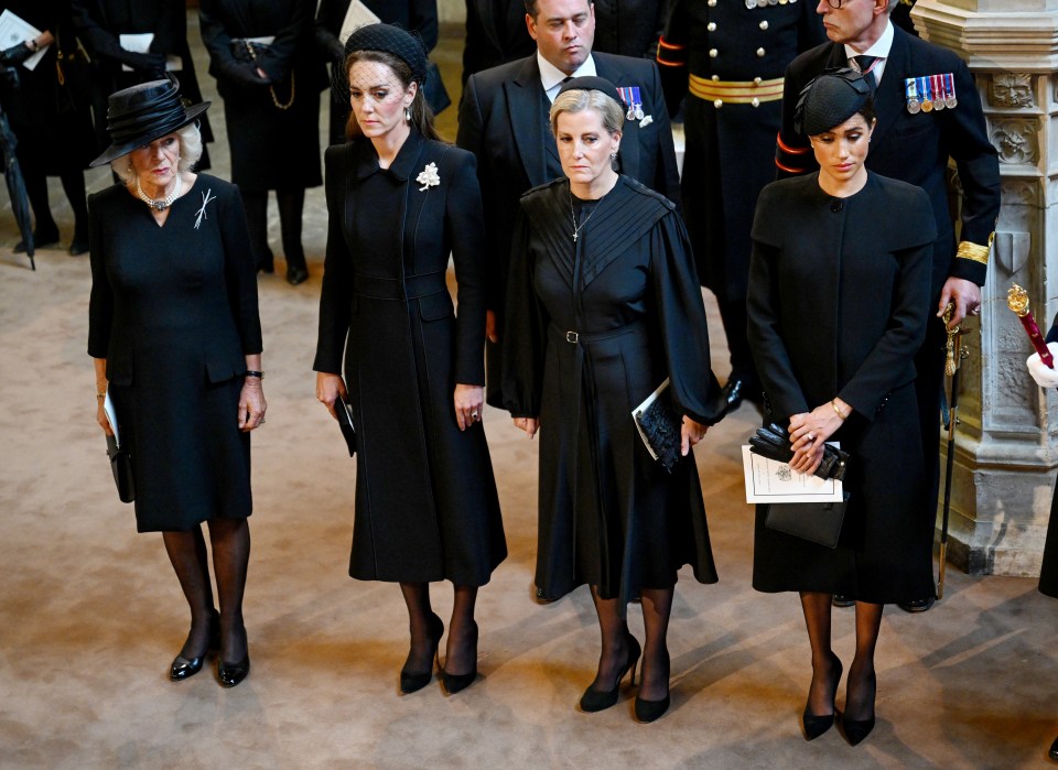 Camilla, Kate, Sophie and Meghan stood united in their grief during the service