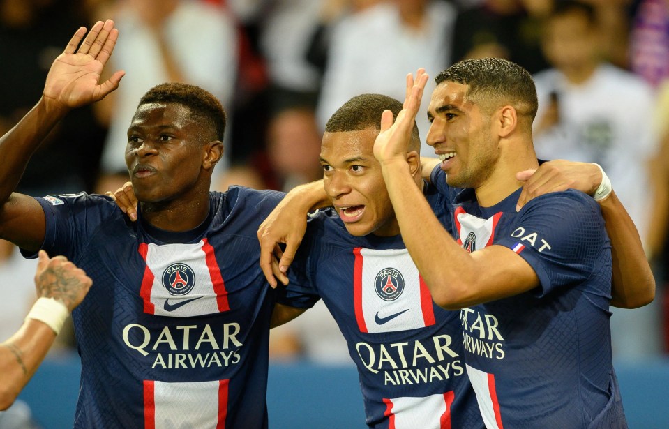 Mbappe and Hakimi celebrate a goal with team-mates