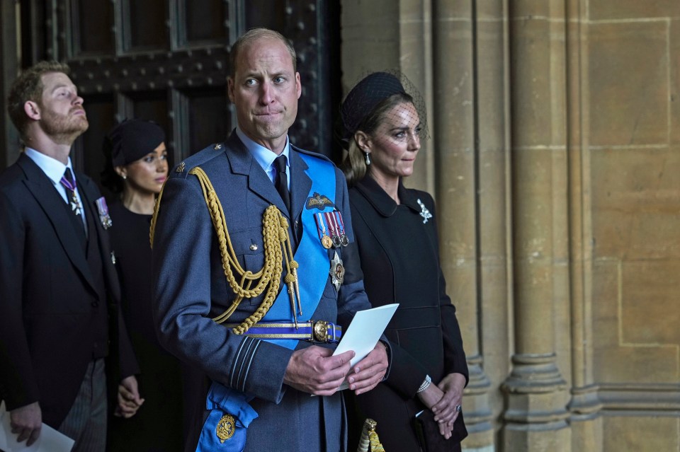 The Duke and Duchess of Sussex and the Prince and Princess of Wales leave after paying their respects to the Queen at Westminster Hall, London