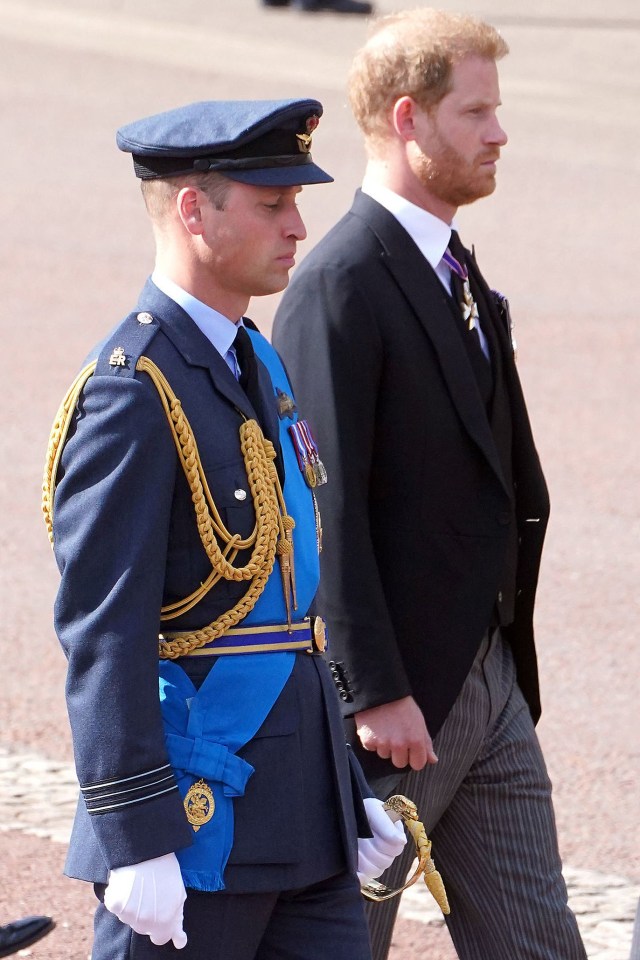 William and Harry walk behind the Queen’s coffin from Buckingham Palace