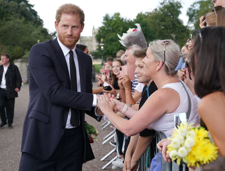 Prince Harry greeted mourners outside Windsor Castle