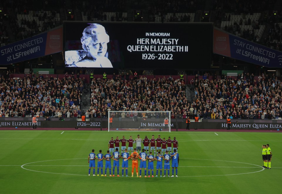 A picture of the Queen was projected on the screens ahead of kick-off in East London