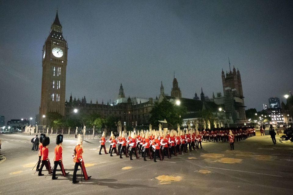 The King's Guard were seen rehearsing first thing this morning