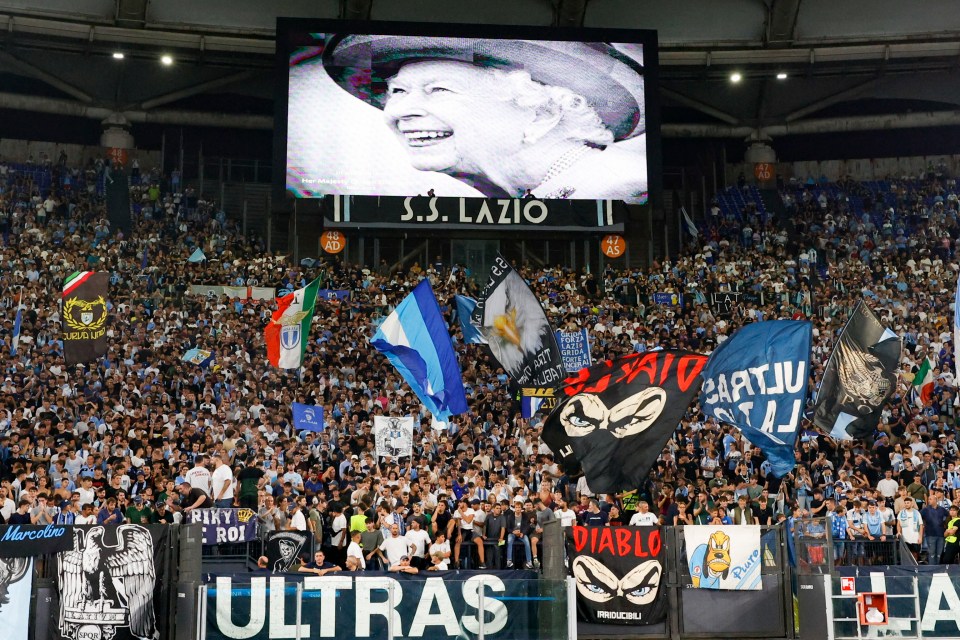 The Queen was saluted at games across Europe including in Rome before Lazio vs Feyenoord