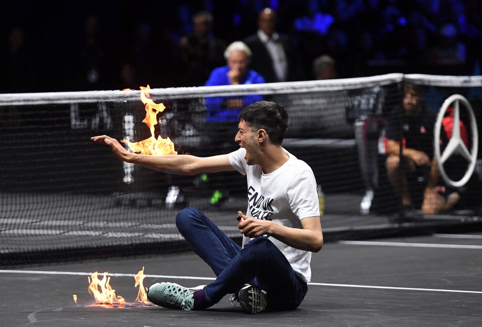 A person set themselves on fire at the Laver Cup