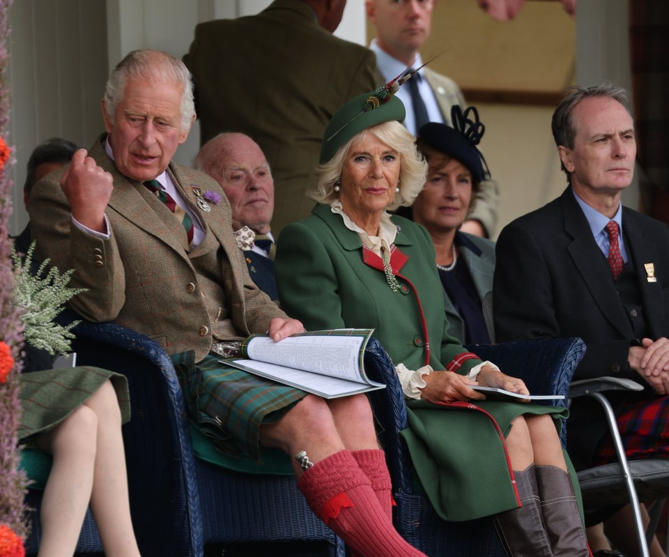 The future King donned a kilt and knee-high socks, while Camilla looked elegant in green