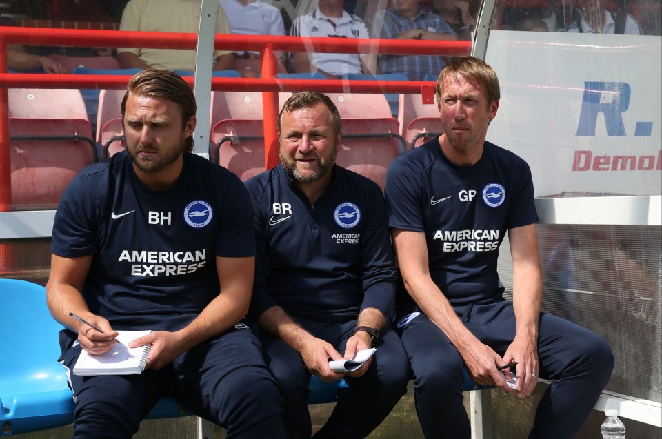 Graham Potter wants trusted assistants Billy Reid (middle) and Bjorn Hamberg (left) to join him at Chelsea