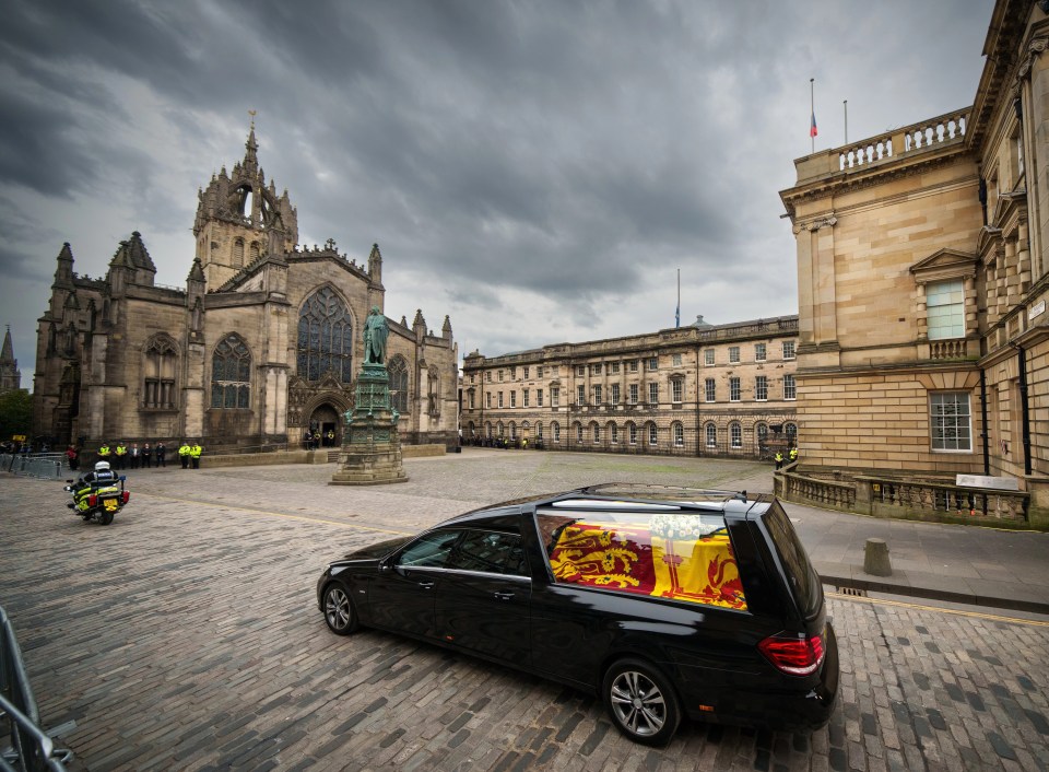 The Queen's coffin passed St Giles' Cathedral, where she will lie in state from today