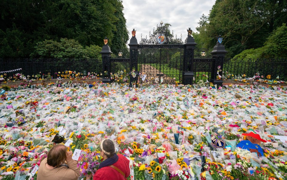 Flowers left by members of the public at the gates of Sandringham House in Norfolk