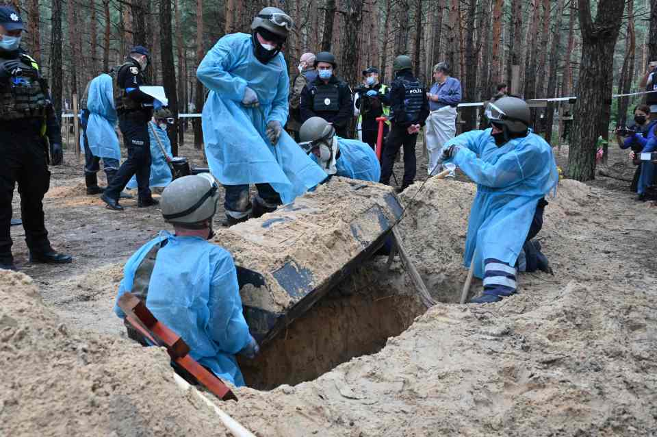 Coffins from mass burials by Russian forces have been found in Ukraine