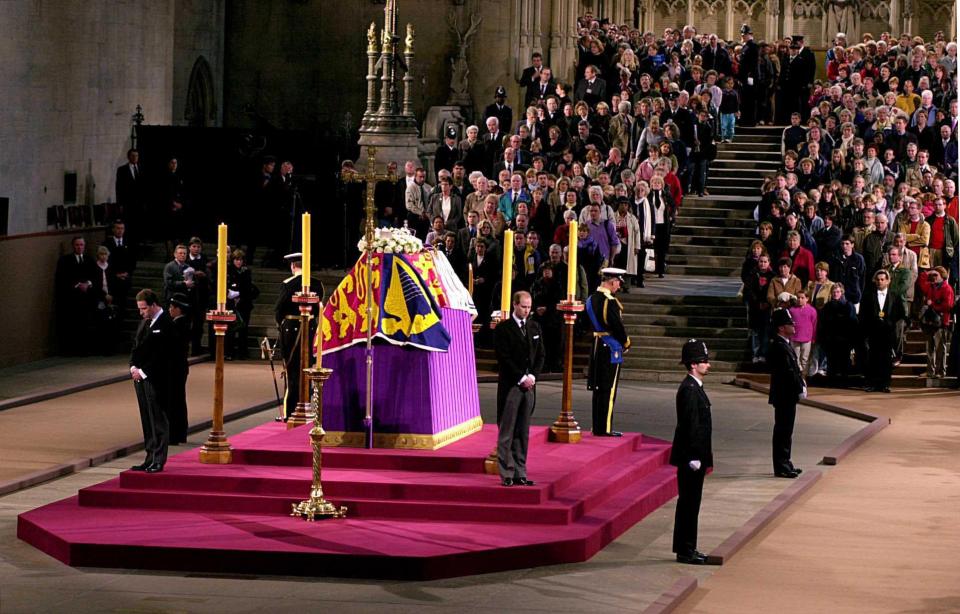 Members of the Royal Family guarded the Queen Mother's coffin at Westminster Hall