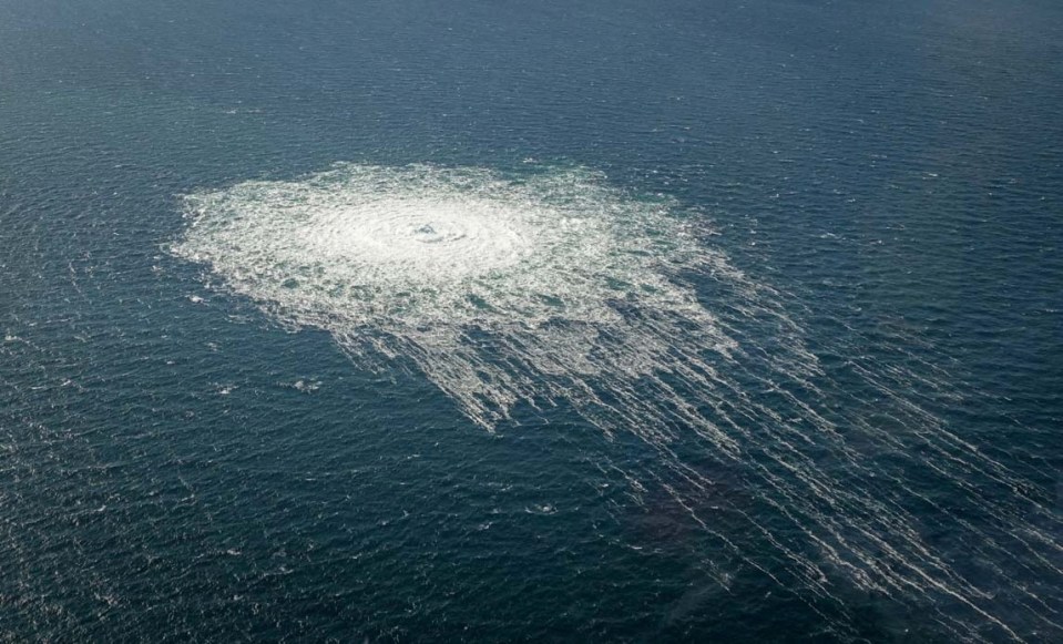 An aerial shot by Swedish coast guards shows the release of gas from the Nord Stream gas leaks