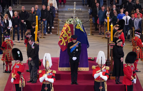 He joined his brother Prince William, stood above at the head of the Queen's coffin, and his six cousins for the moving vigil