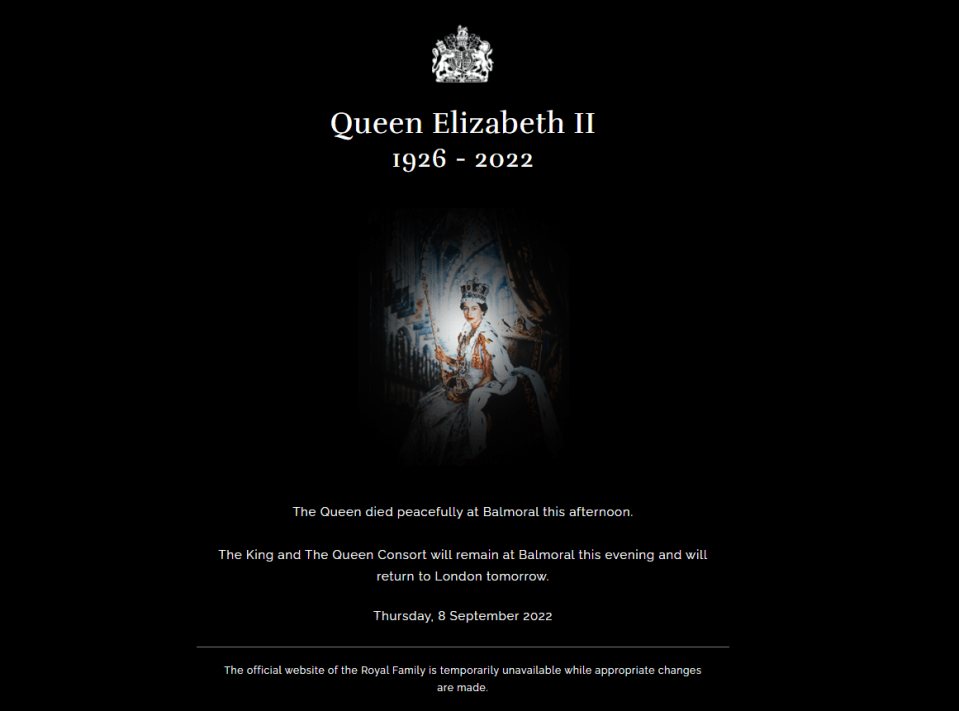 The Royal Family's website is temporarily unavailable