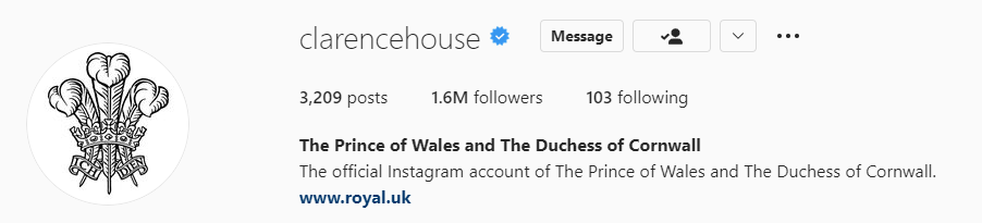 Clarence House's picture is its crest - the Prince of Wales' feathers