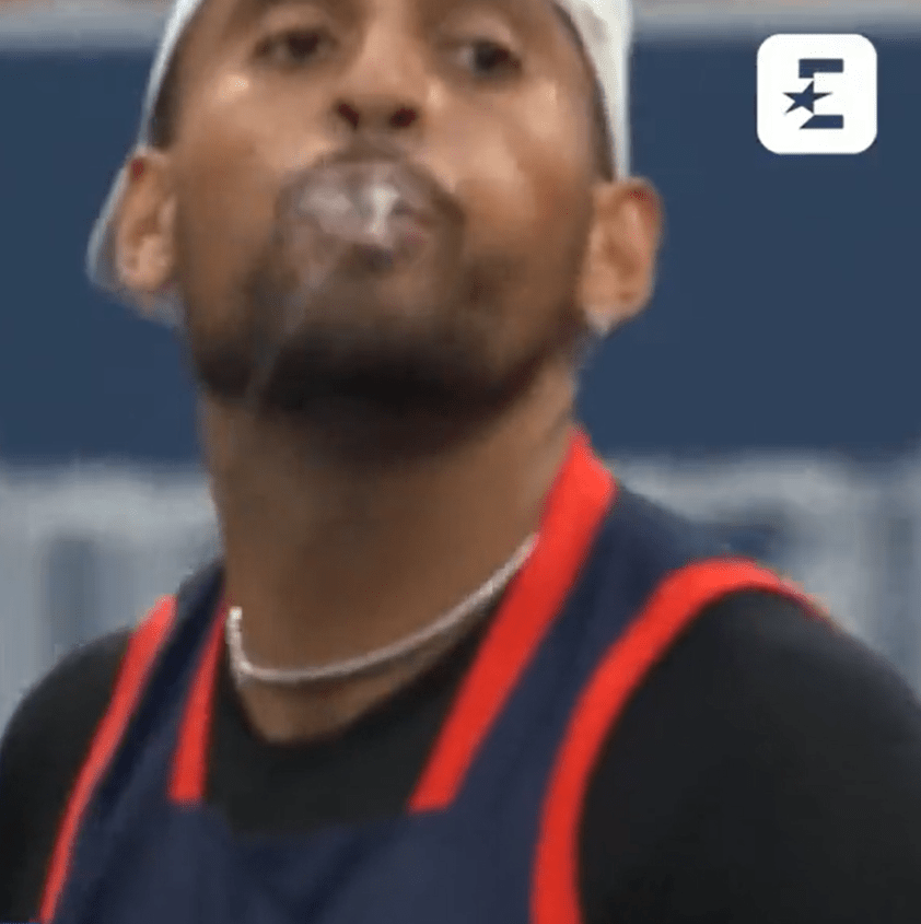 Kyrgios spat at his team box during the second round win against Bonzi