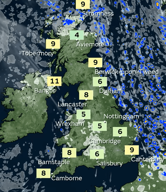 Temperatures will largely be in single figures tonight