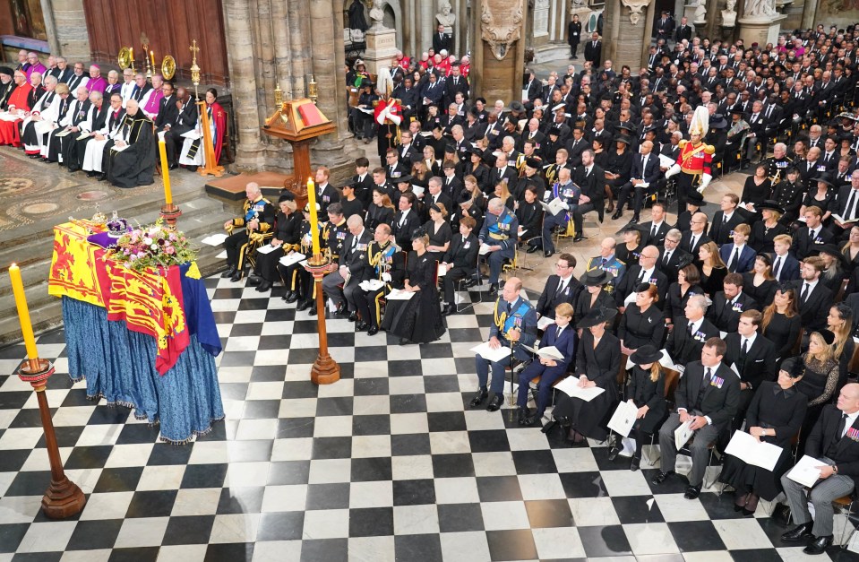 King Charles and Camilla, along with the Duke and Duchess of Sussex, were seated opposite