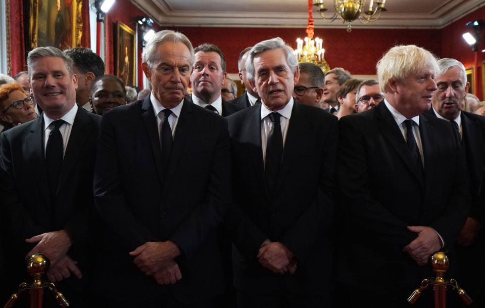 Labour leader Sir Keir Starmer, former Prime Ministers Tony Blair, Gordon Brown and Boris Johnson at the Accession Council ceremony