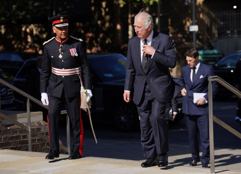 The King making his way up the steps in Lambeth, south London