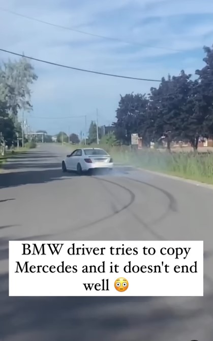 The clip shows the Mercedes successfully snake up the road