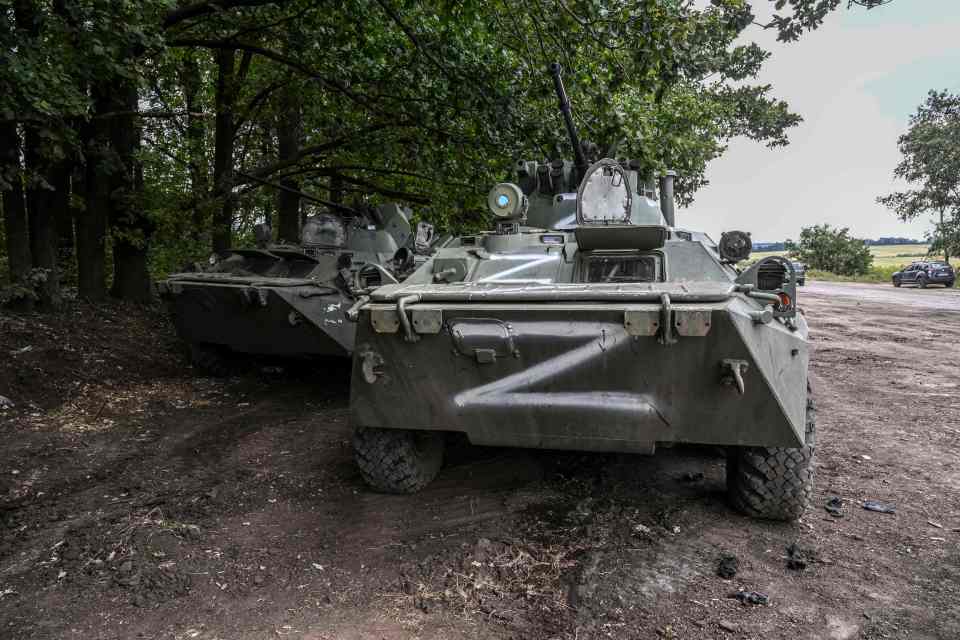 Russian military vehicles in Balakliya, Kharkiv region