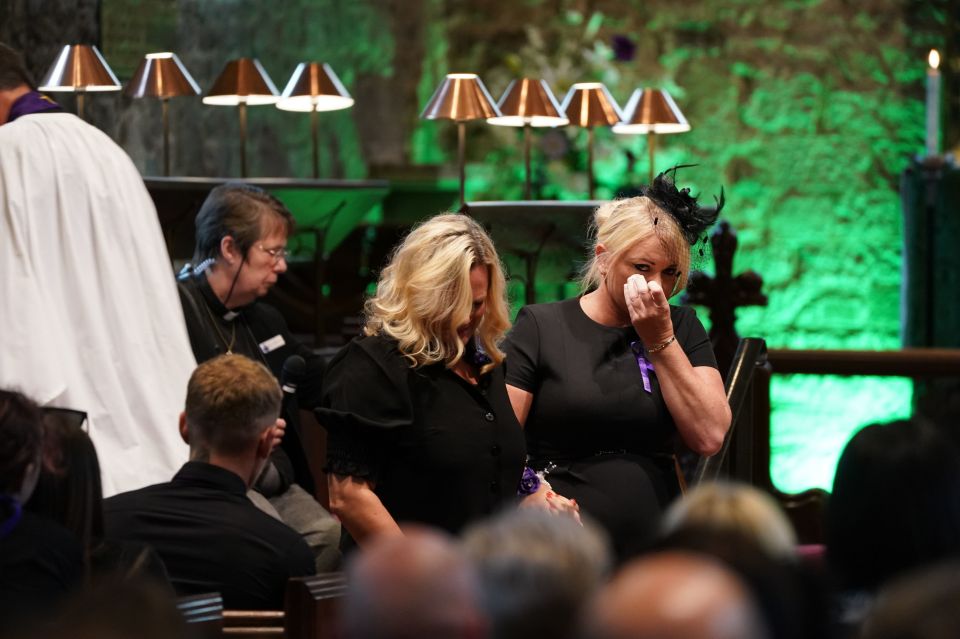 Hollie Dance breaks down at the service for her son as hundreds pay their respects