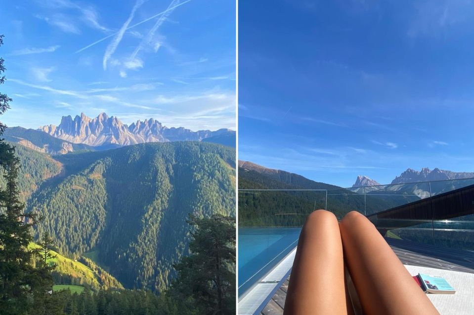 The views from their penthouse, at the Forestis Hotel, which overlooked the mountains in the Dolomites, in Italy