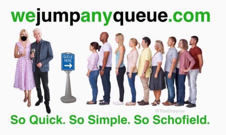 Webuyanycar.com adverts were transformed into ‘wejumpanyqueue.com’ branding with Holly and Phillip posing in front of a line of people