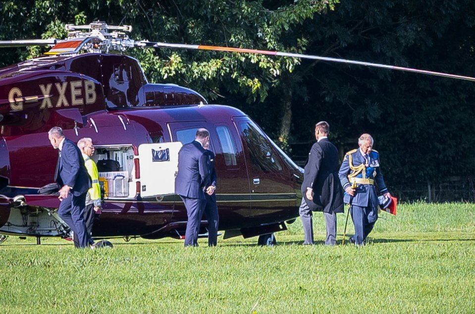 Charles and the Queen Consort landed in a helicopter near her Wiltshire residence shortly after the royal procession this afternoon